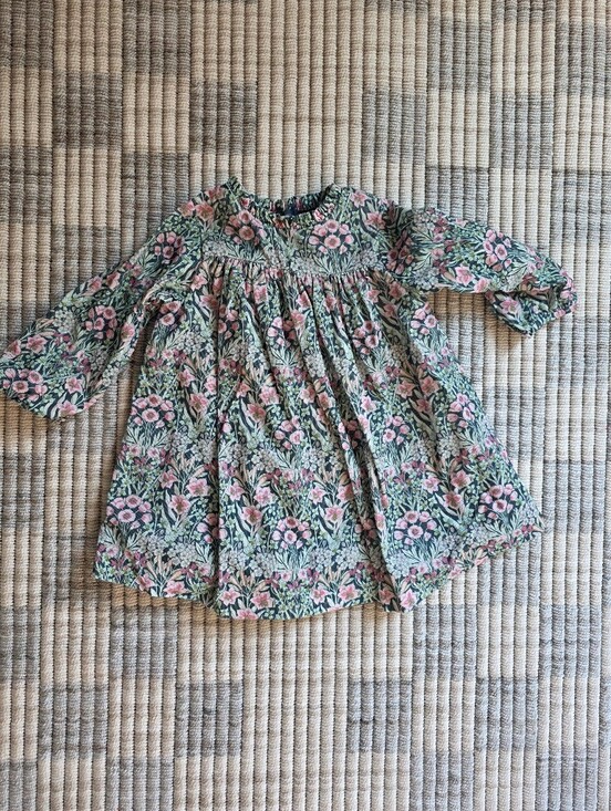 Jacadi Other - Jacadi X Liberty Floral Green & Pink Long-Sleeve Corduroy Smocked Dress